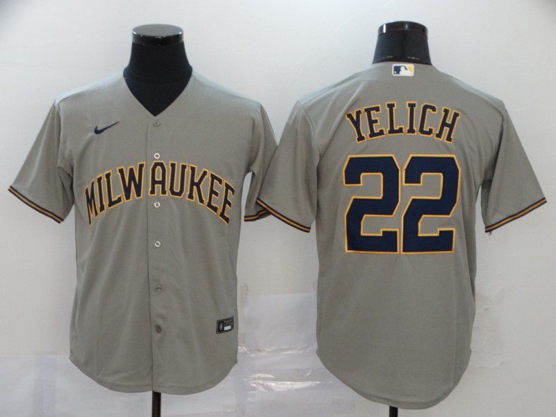 Men Milwaukee Brewers 22 Yelich Grey Nike Game MLB Jerseys